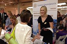 Lund University representatives meeting students at an education fair